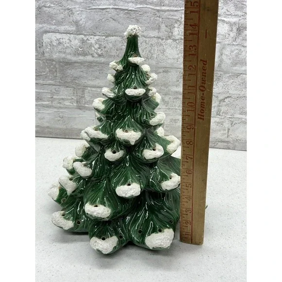 Atlantic Mold Ceramic Christmas Tree 14”NO BASE Evergreen Snow Flocked Vintage
